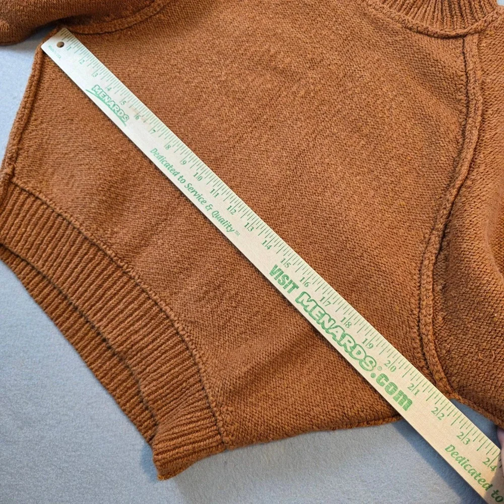 Free People Womens Rust Orange Mock Neck Lantern Sleeve Cropped Sweater sz Small